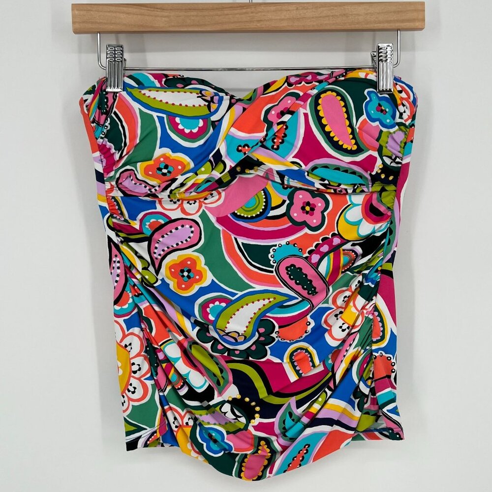 Bleu Rod Beattie Women Bright Paisley Bandeau Tankini Top Size 8 Colorful Ruched
